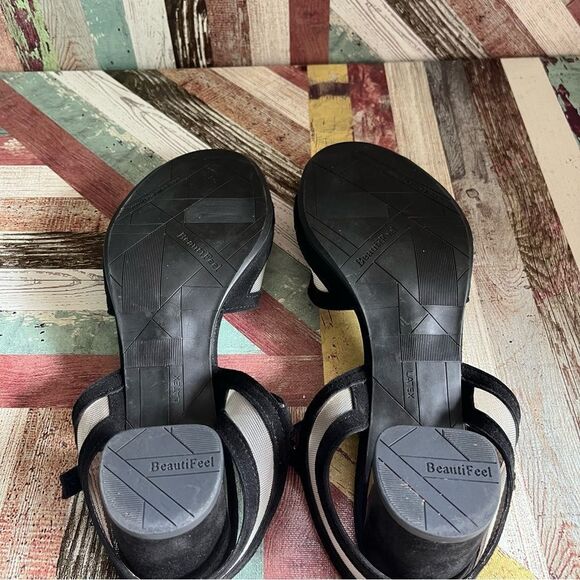 Beautifeel Women’s Black Suede Nude Mesh Velcro Straps EUC Anti-Slip Bottm 9-9.5 - Picture 8 of 11